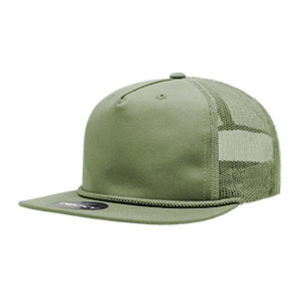 6041-1LOD 5 Panel High Profile Relaxed Cotton Blend Trucker with Rope, Loden - One Size