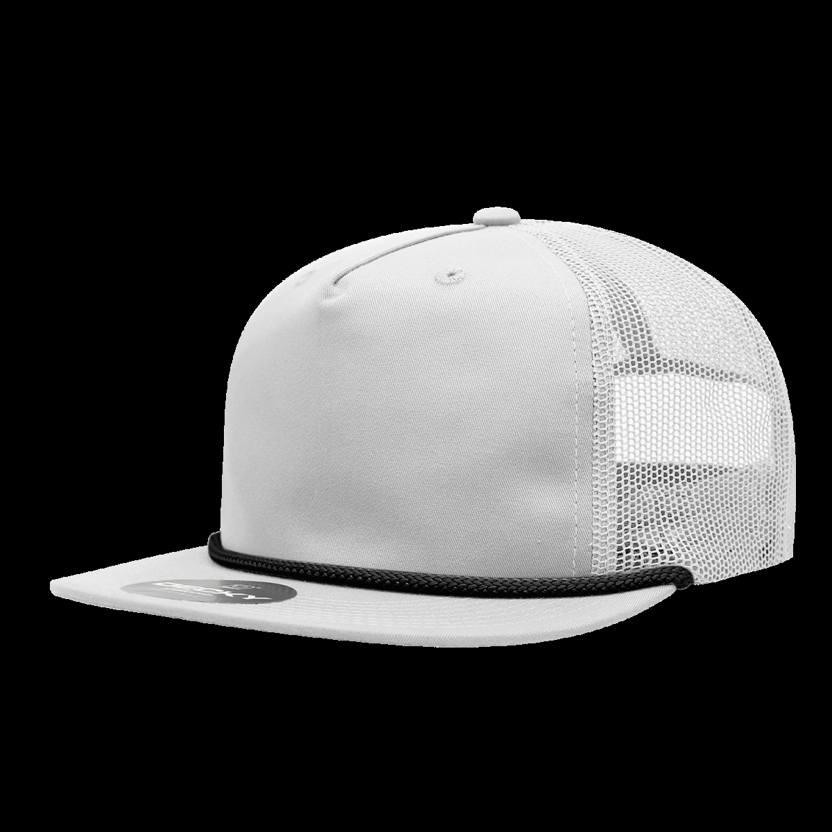 6041-7WHTBLK 5 Panel High Profile Relaxed Cotton Blend Trucker with Rope - White & Black