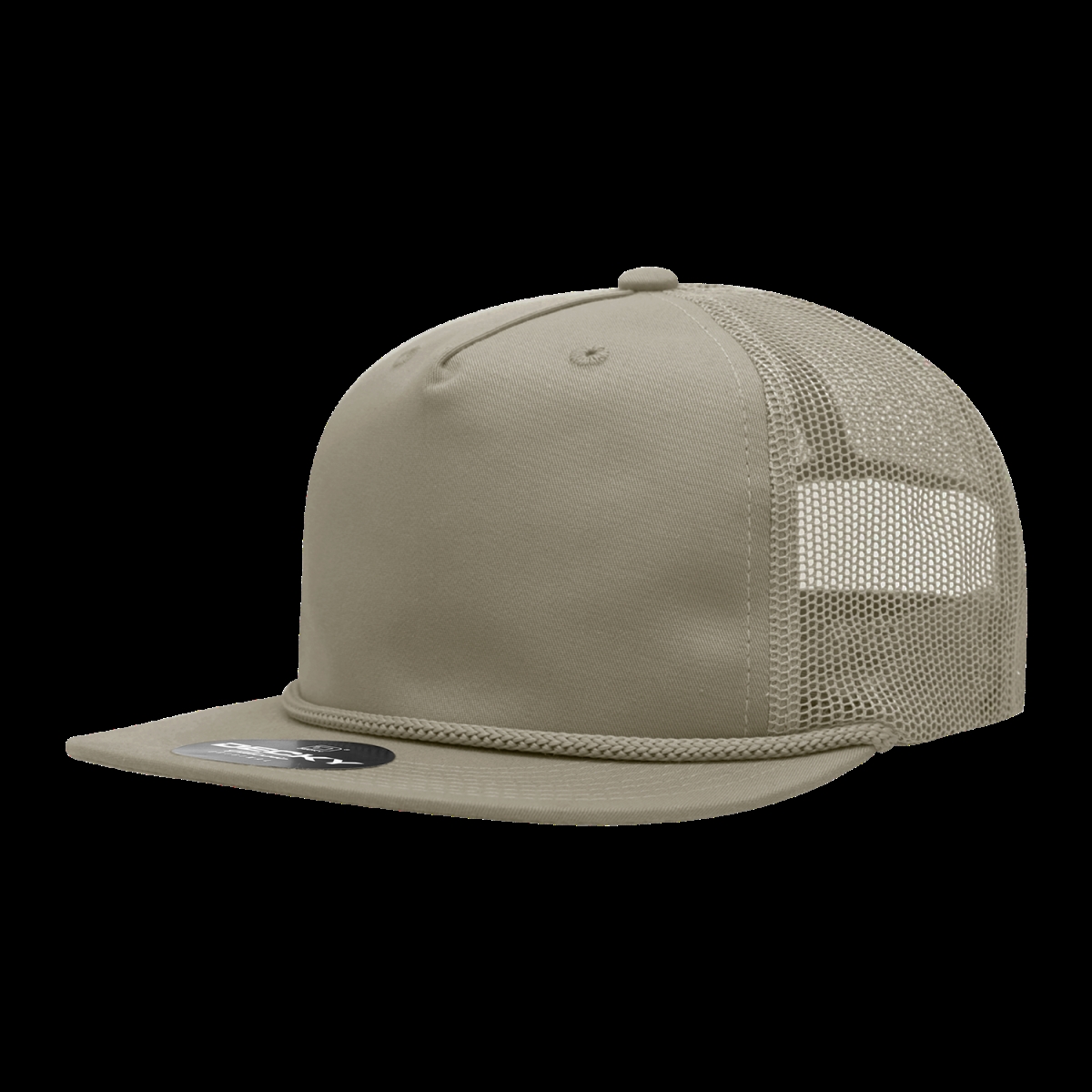 6041-1KHA 5 Panel High Profile Relaxed Cotton Blend Trucker with Rope - Khaki