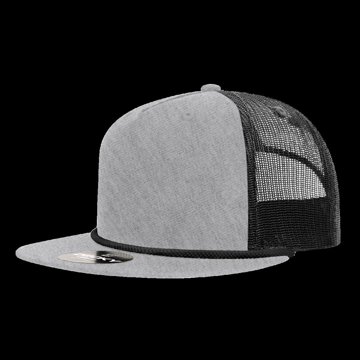 6041-4HGYBLK 5 Panel High Profile Relaxed Cotton Blend Trucker with Rope - Heather Gray & Black