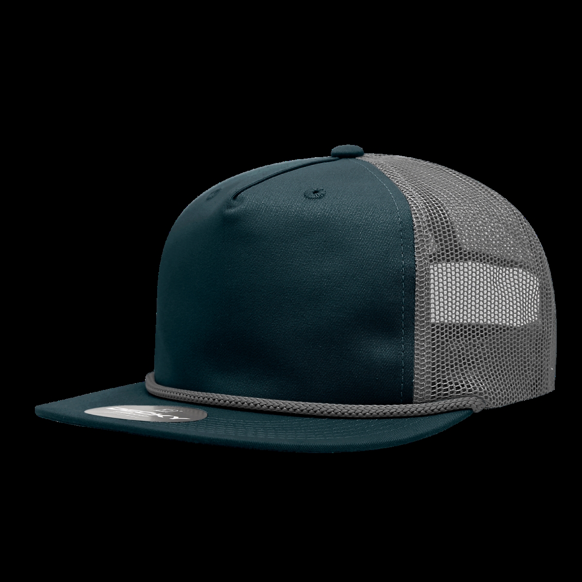 6041-4NVYCHA 5 Panel High Profile Relaxed Cotton Blend Trucker with Rope - Navy & Charcoal
