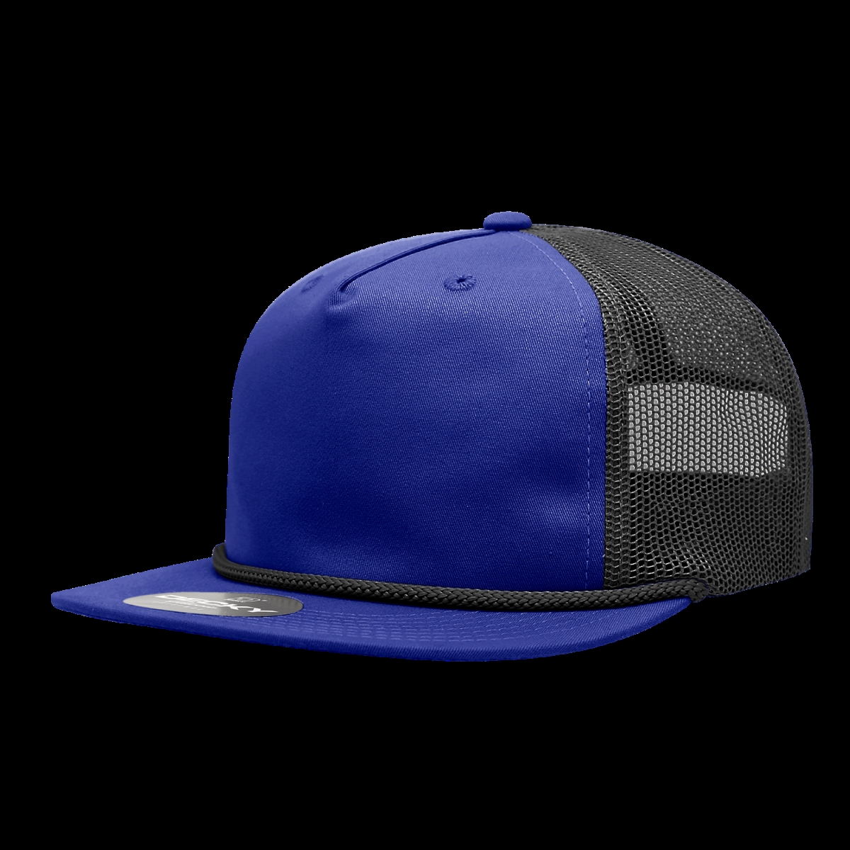 6041-4RYLBLK 5 Panel High Profile Relaxed Cotton Blend Trucker with Rope - Royal & Black