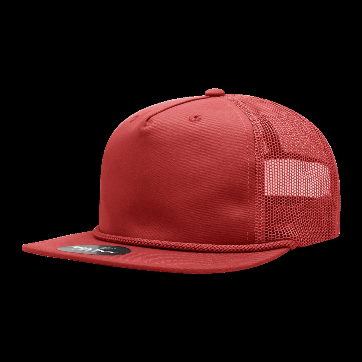 6041-1RED 5 Panel High Profile Relaxed Cotton Blend Trucker with Rope - Red