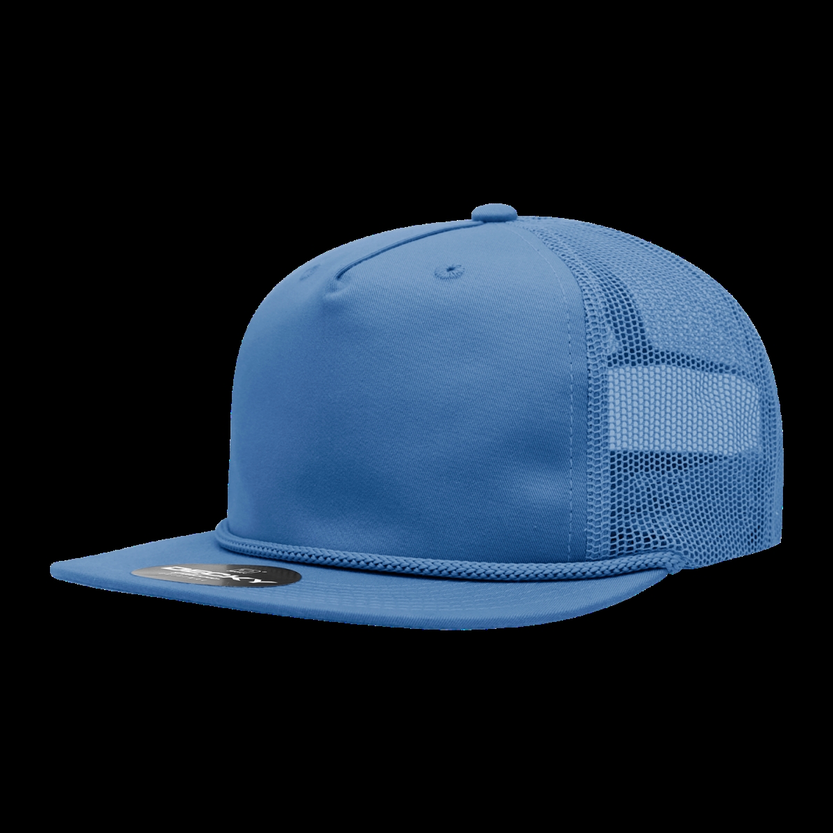 6041-1SKY 5 Panel High Profile Relaxed Cotton Blend Trucker with Rope - Sky Blue