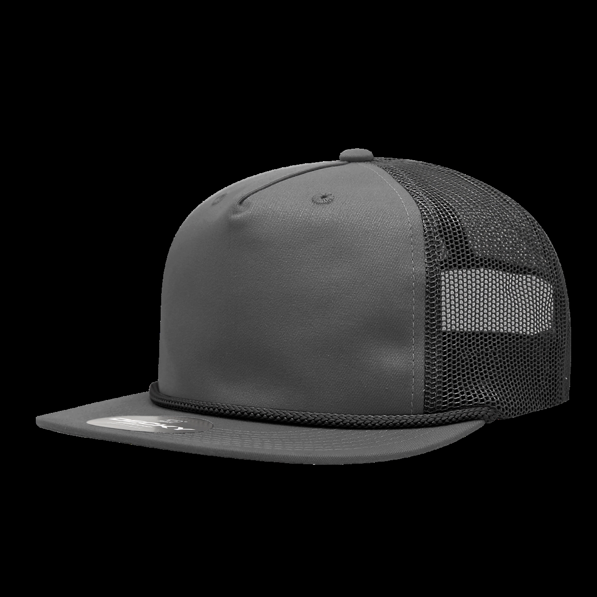 6041-4CHABLK 5 Panel High Profile Relaxed Cotton Blend Trucker with Rope - Charcoal & Black