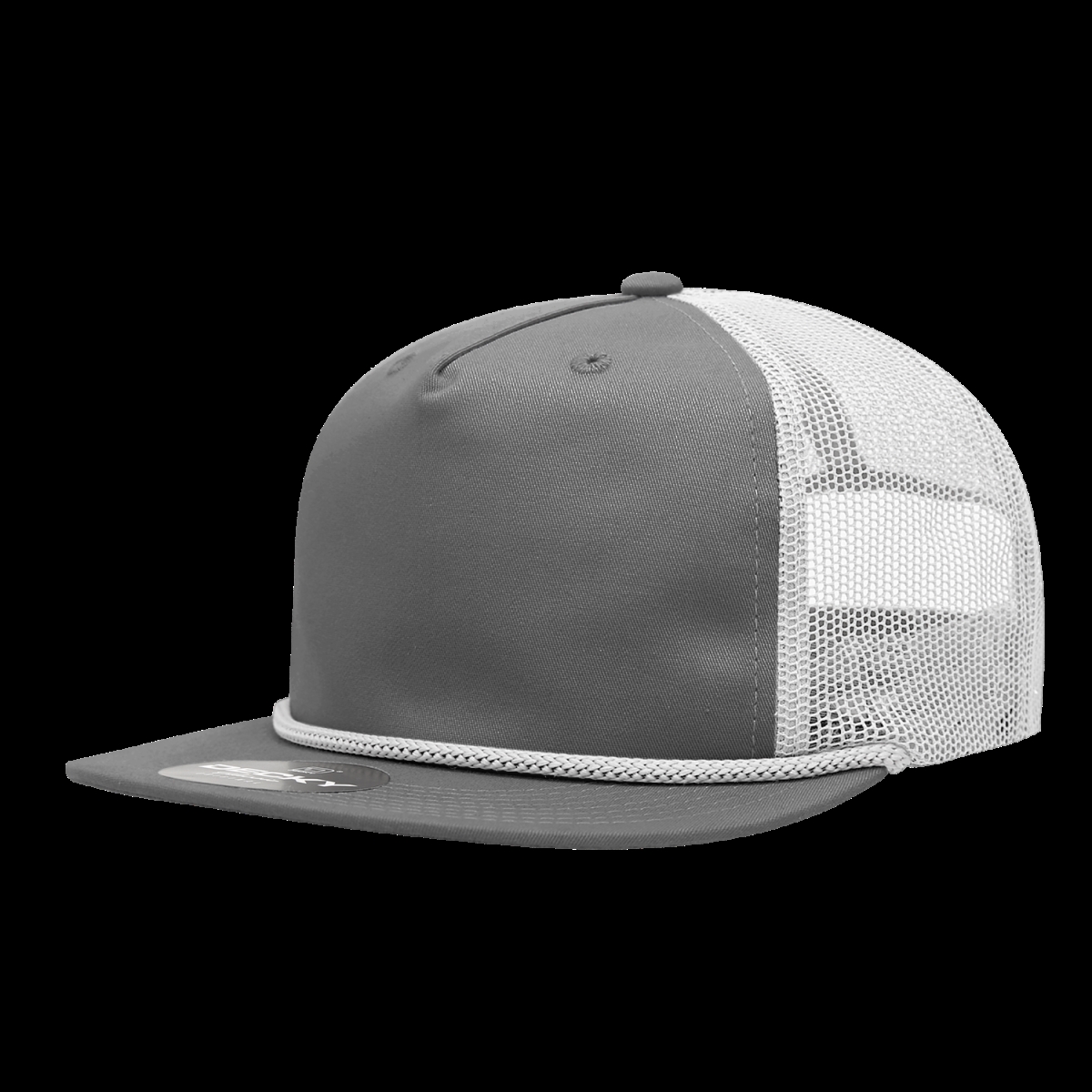 6041-4GRYWHT 5 Panel High Profile Relaxed Cotton Blend Trucker with Rope - Gray & White