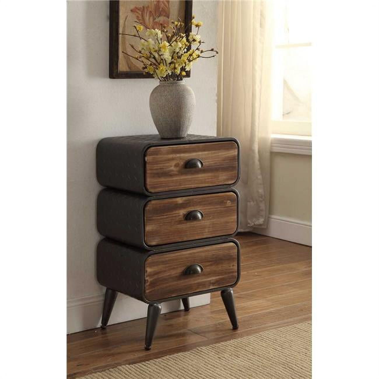 Picture of 4D Concepts 162017 3 Rounded Drawer Chest - Urban Loft&#44; Metal & Rustic Natural Pine