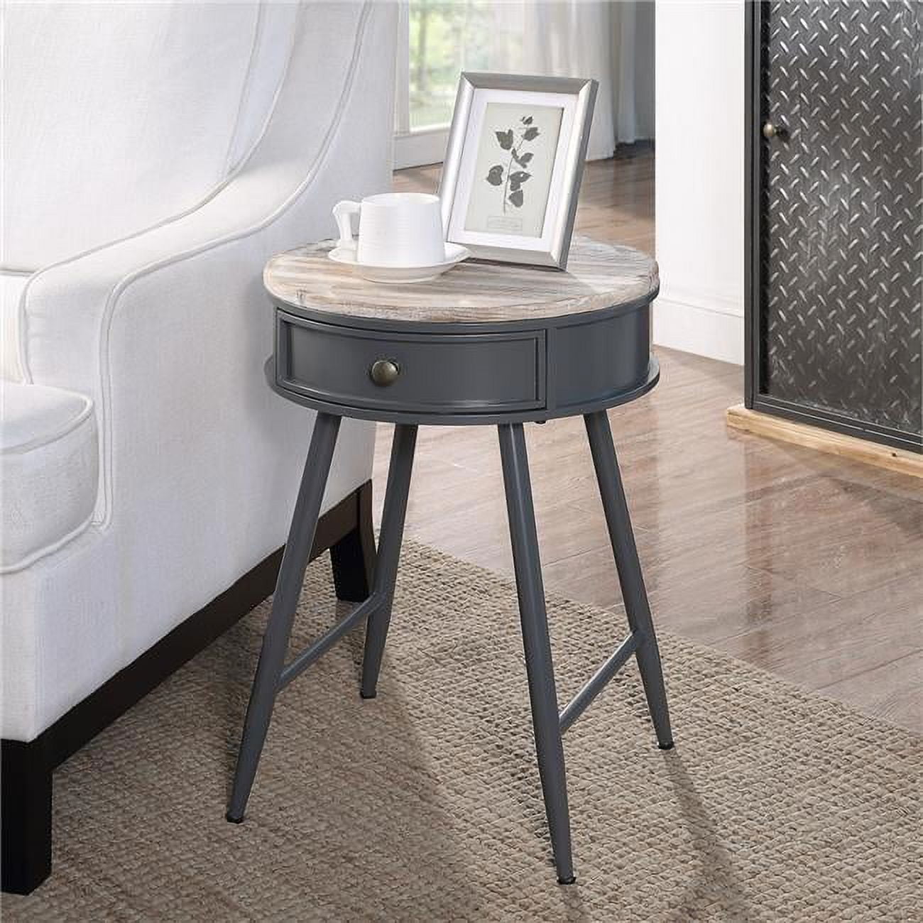 Picture of 4D Concepts 212165 Round Accent Table with Wood Fir Top & Drawer&#44; Natural Weathered & Gray