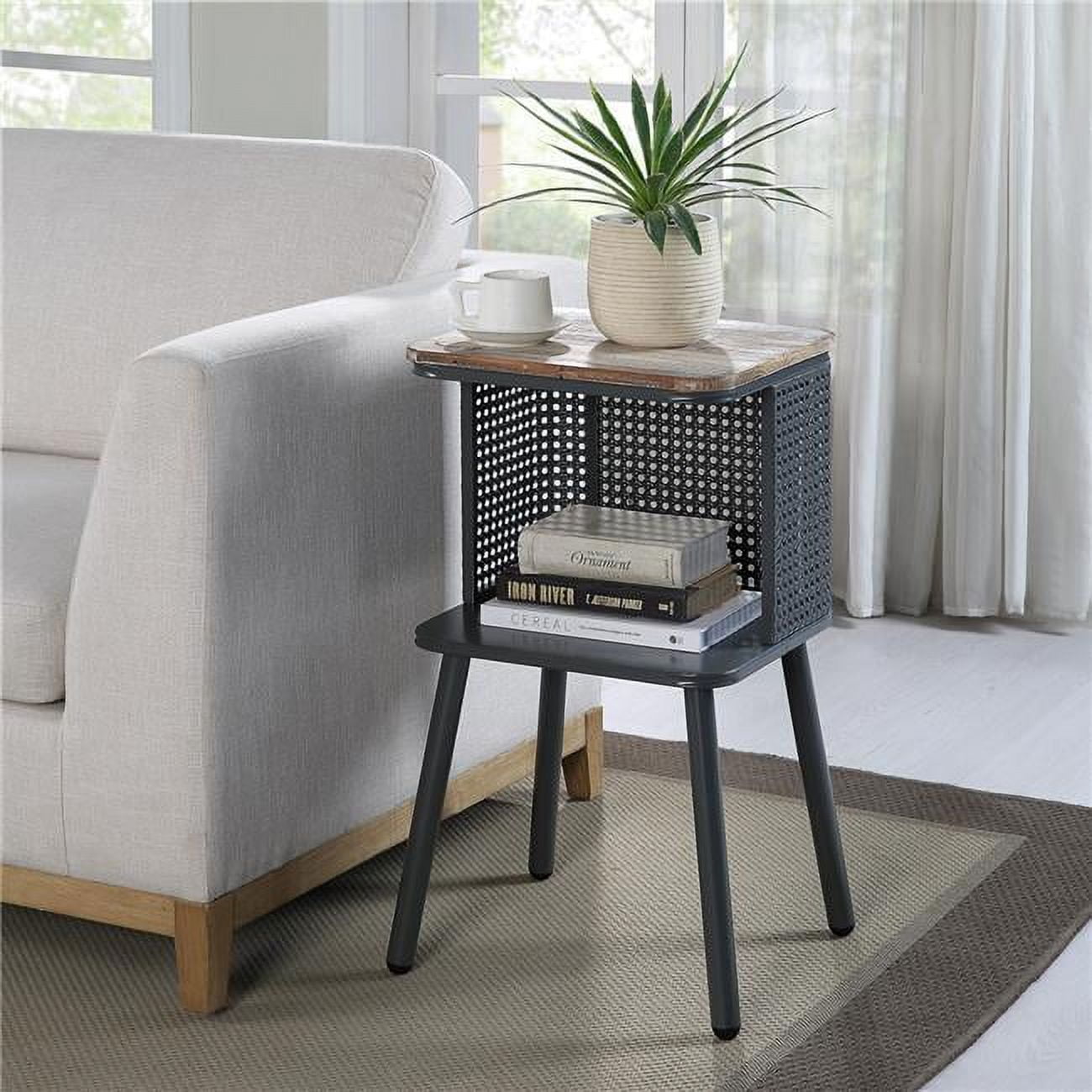 Picture of 4D Concepts 252129 Tampa Fir Wood Side Table with Woven Wrap Around Back&#44; Natural Weathered & Gray