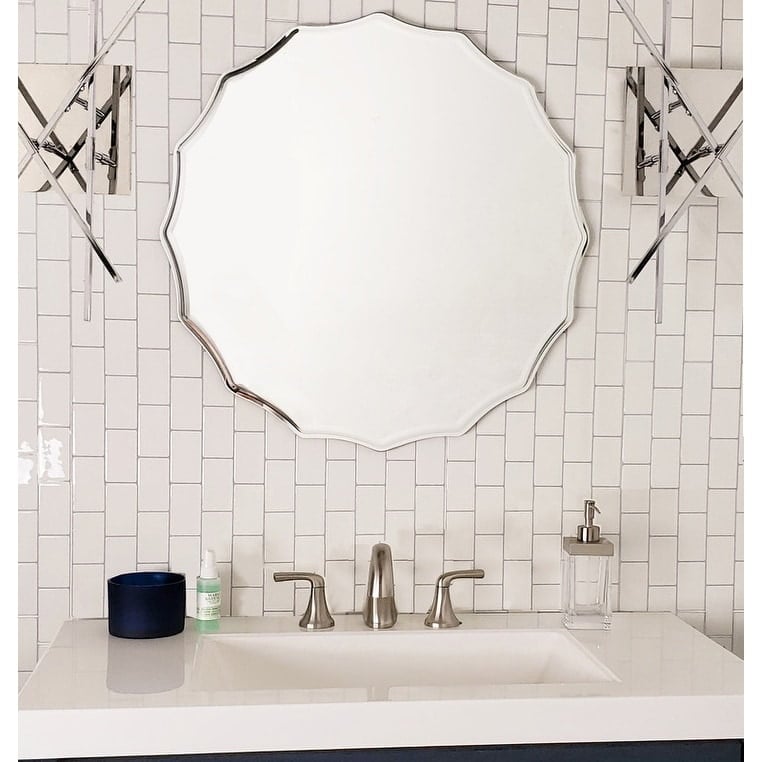 Picture of Decor Wonderland SSM1058R 27 in. Single Round Ridge Frameless Wall Mirror with Engraved Edge