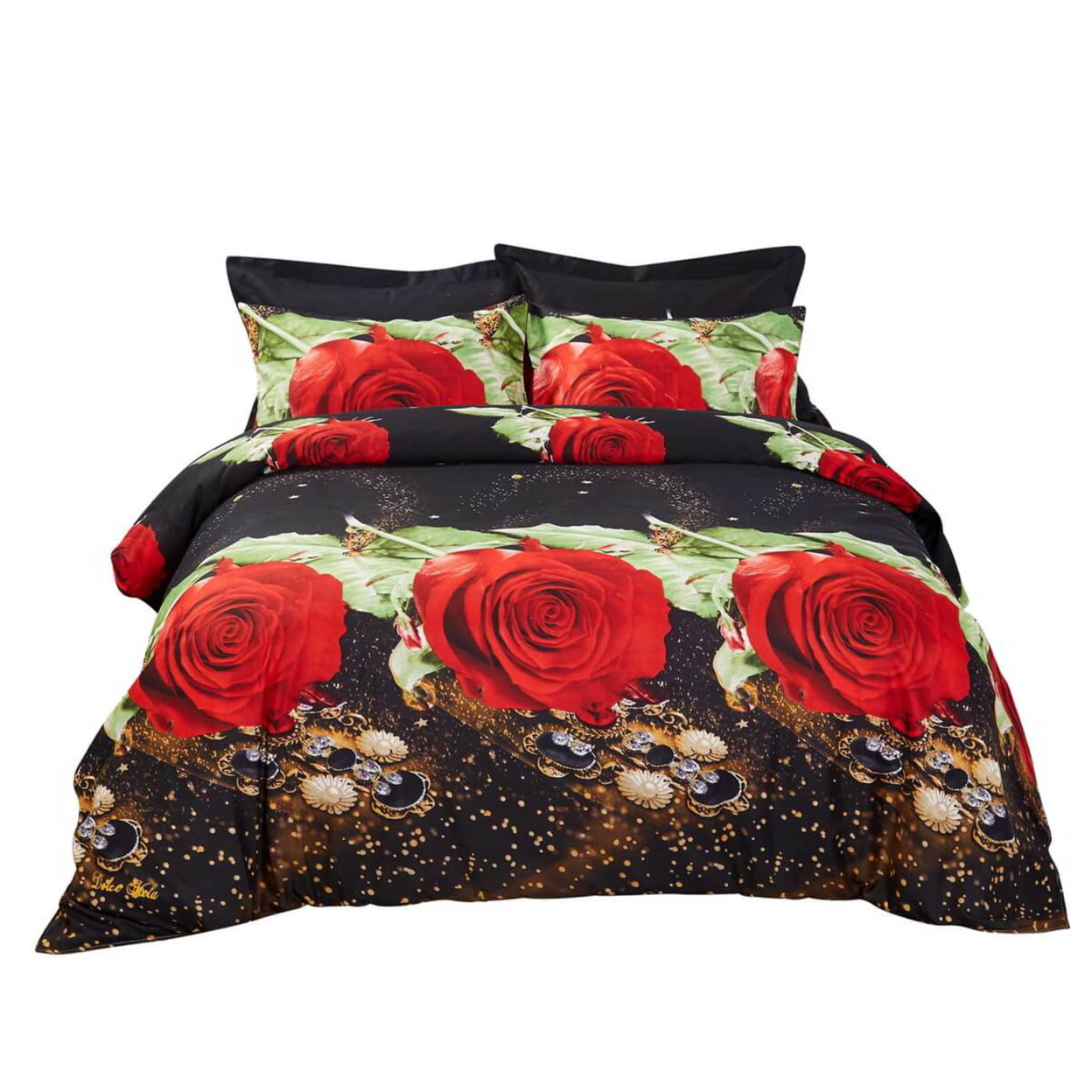 Floral Bedding Duvet Cover Set, Queen Size - Night Roses