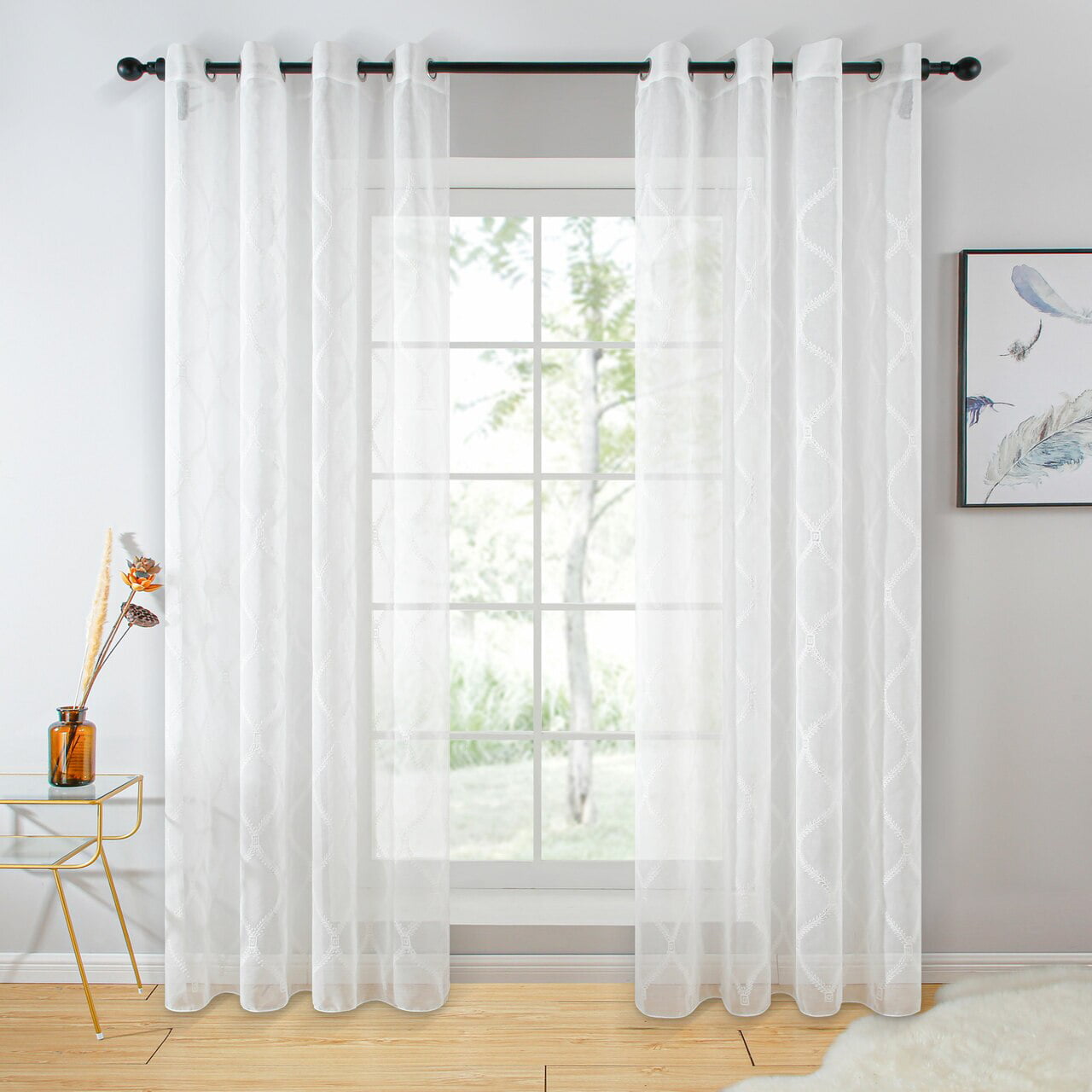 Picture of Dolce Mela DMC732 Toulouse - Sheer Curtain Panel, White - Tall