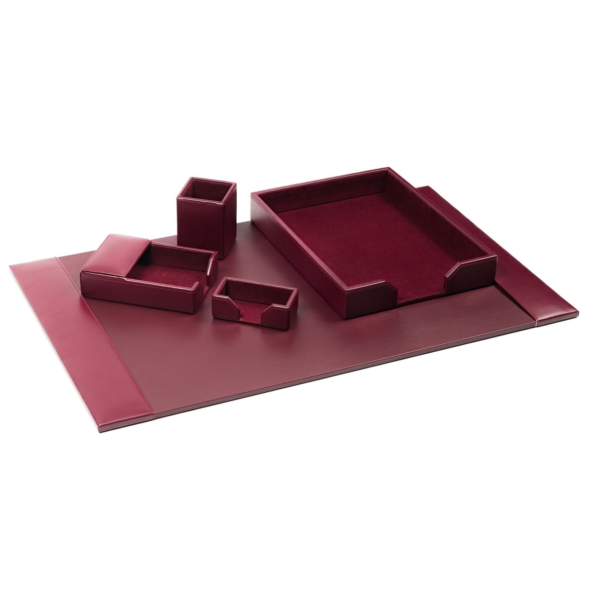 DF-5202 Burgundy 5-Piece Leather Desk Set, Bonded Leather