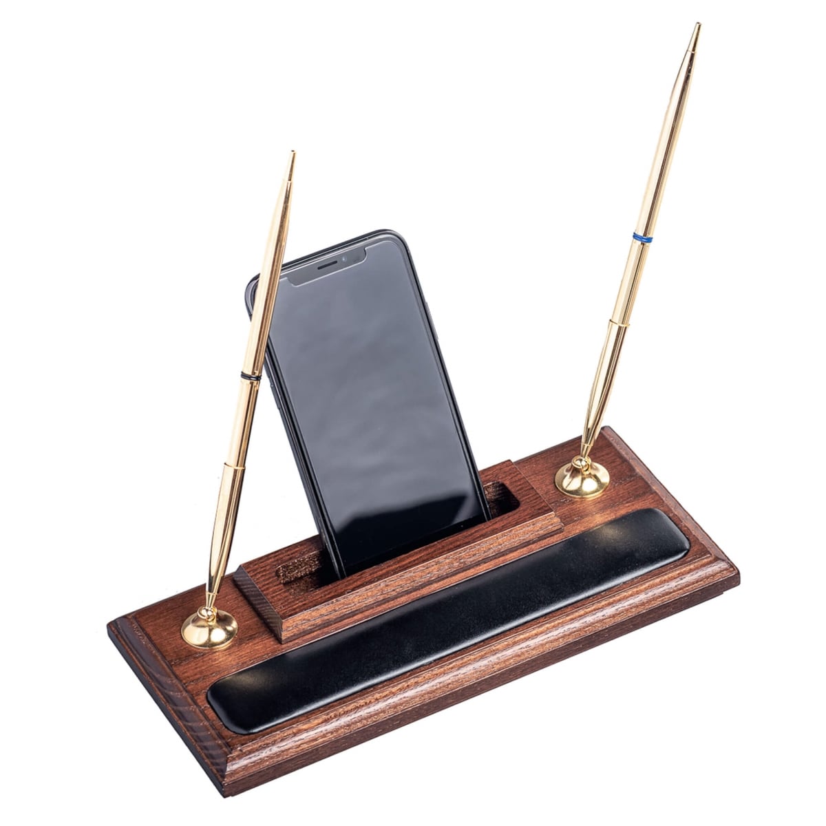 Picture of Dacasso  AG-8412 Walnut and Leather Double Pen Stand with Cell Phone Holder 