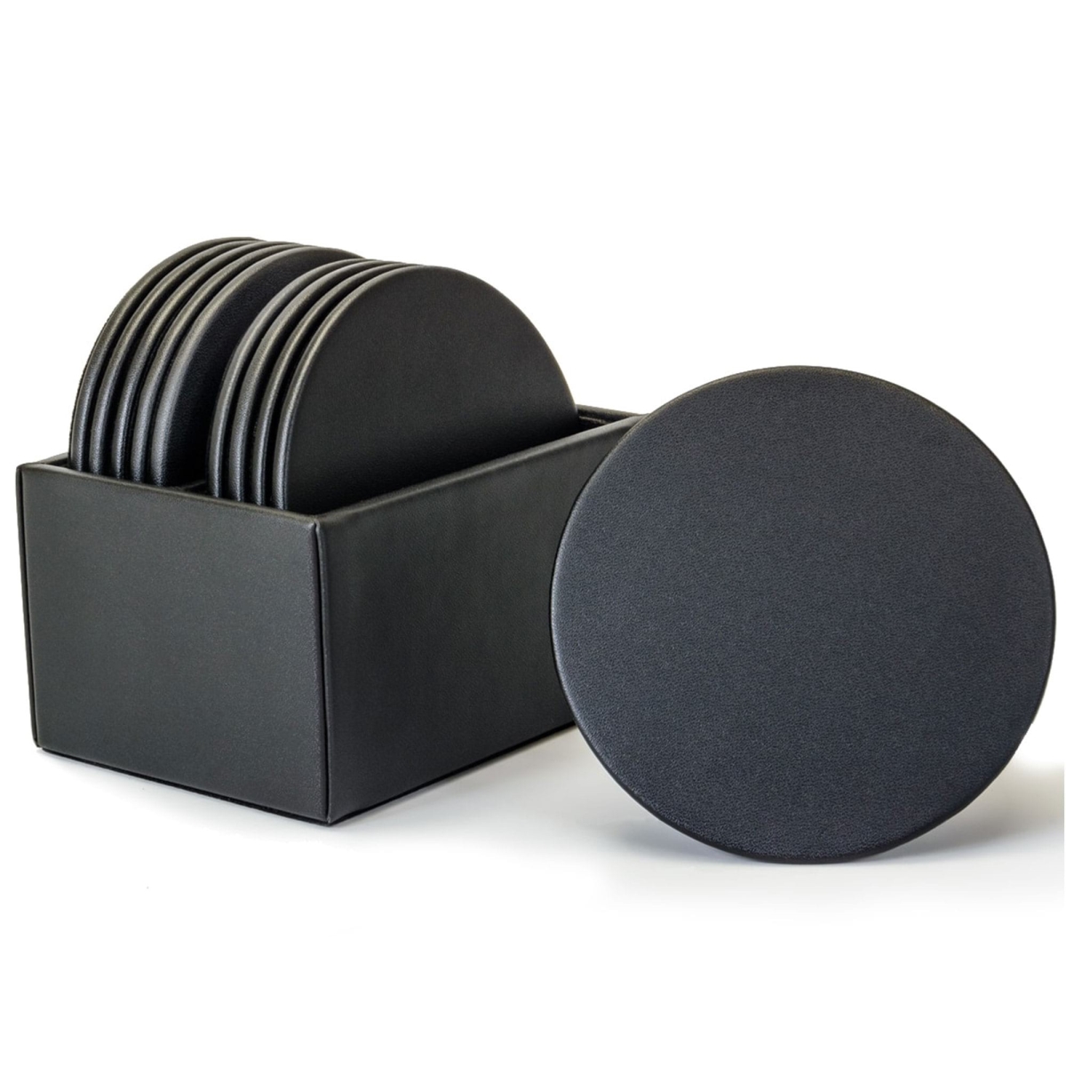 Picture of Dacasso  AG-1035 Black Leather 10 Round Coaster Set w/ Holder