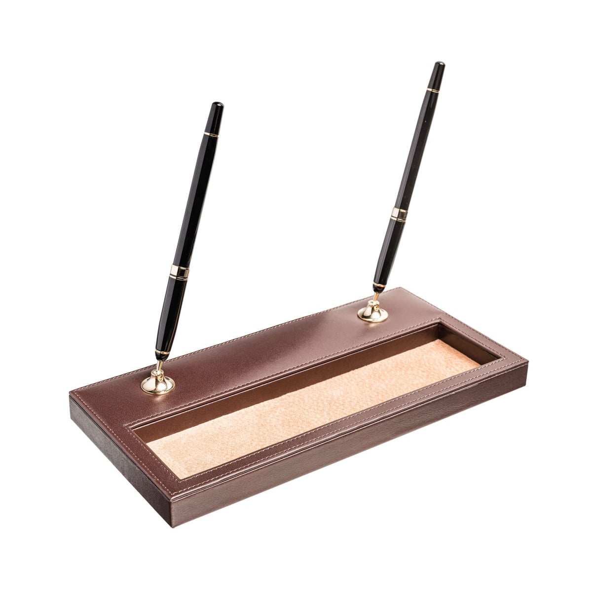 Picture of Dacasso  AG-3404 Chocolate Brown Leather Double Pen Stand with Gold Accents