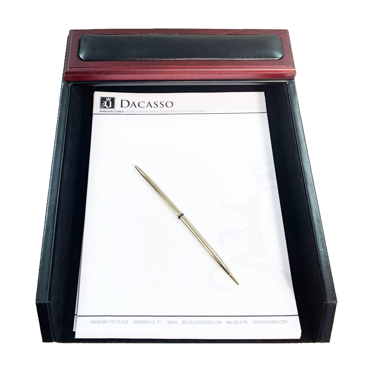AG-8001 Mahogany (Rosewood) & Black Leather Letter Tray