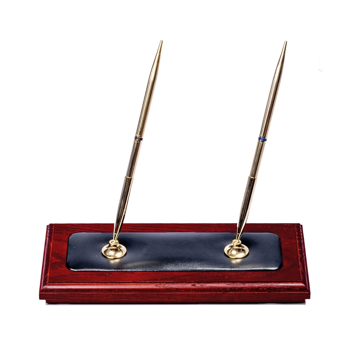 AG-8004 Mahogany (Rosewood) & Black Leather Double Pen Stand