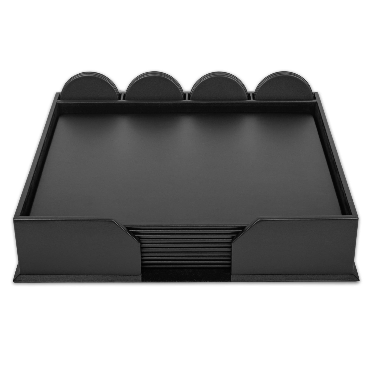 DF-1052 10 Seat Black Leather Conference Room Set w/ Round Coasters, 17 x 14 Size Pads