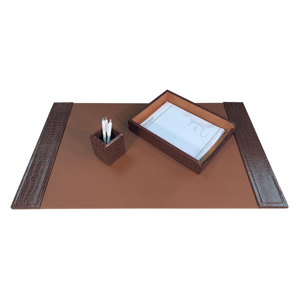 DF-2037 Brown Crocodile Embossed Leather 3-Piece Desk Set