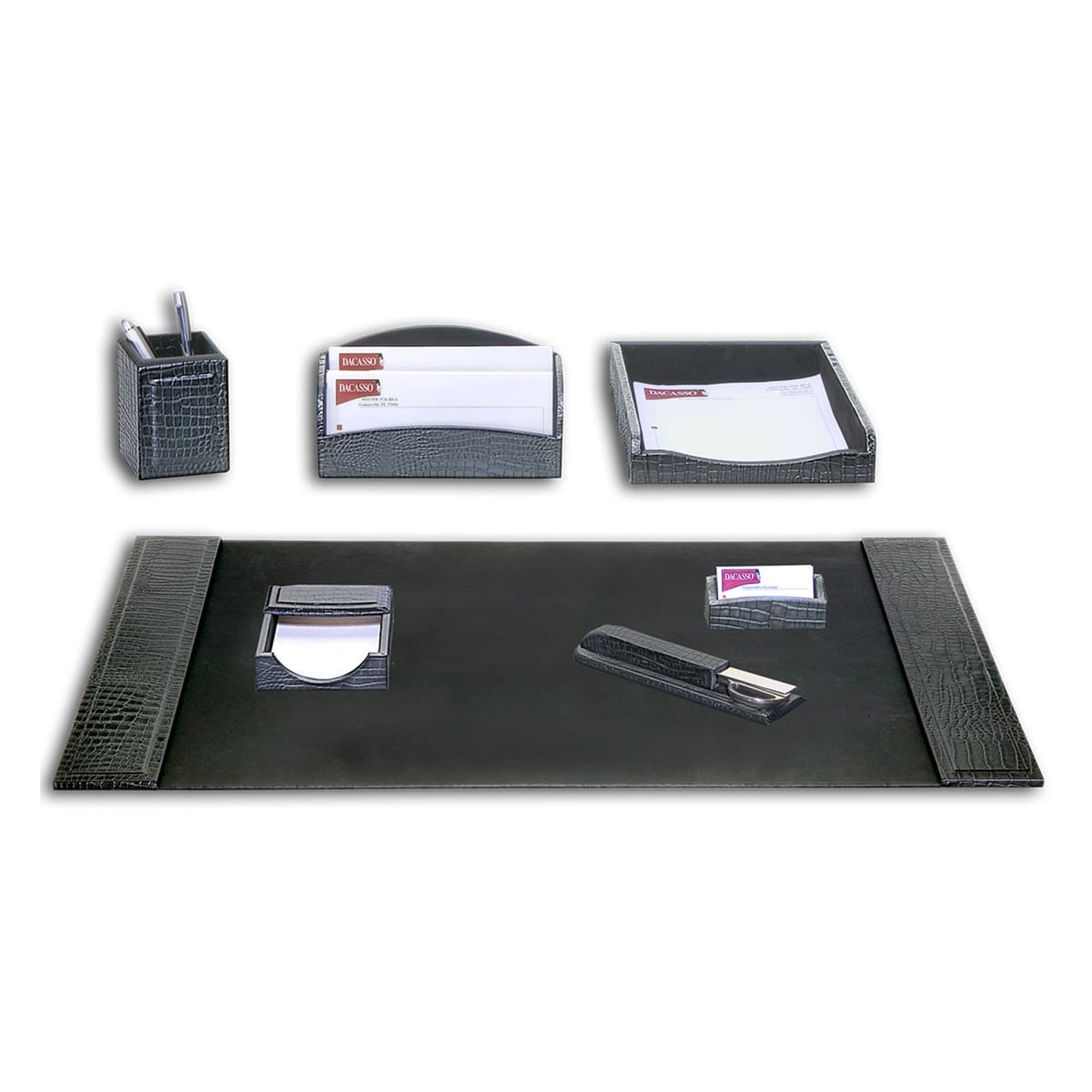 DF-2204 Black Crocodile Embossed Leather 7-Piece Desk Set