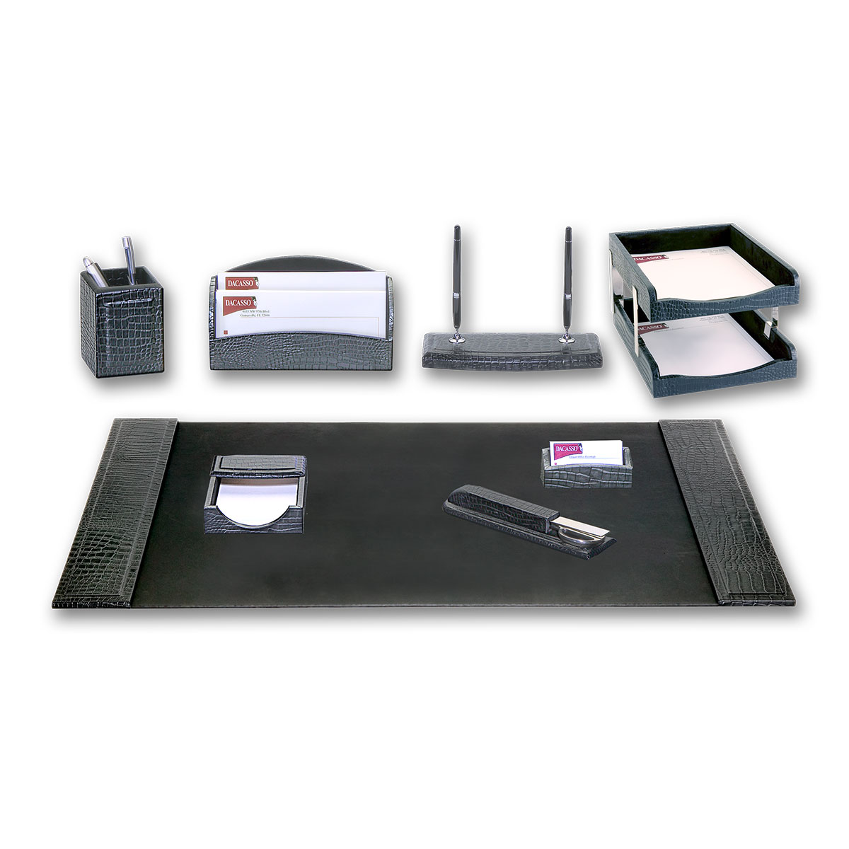 DF-2220 Black Crocodile Embossed Leather 10-Piece Desk Set
