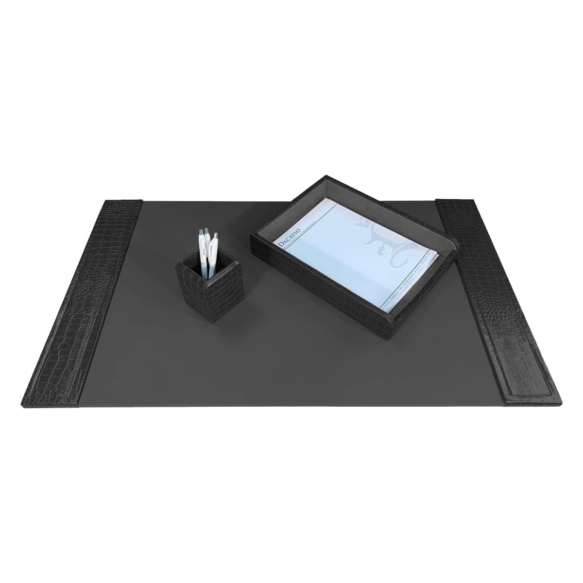 DF-2237 Black Crocodile Embossed Leather 3-Piece Desk Set