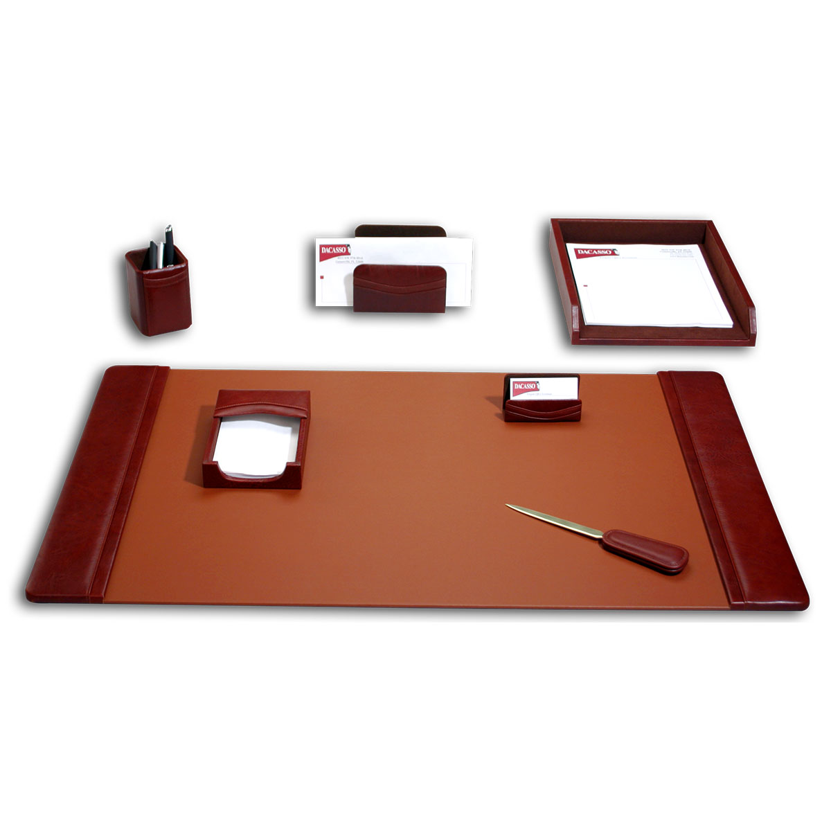 DF-3004 Mocha Leather 7-Piece Desk Set
