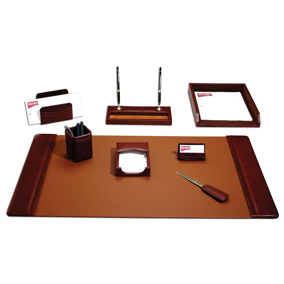 DF-3012 Mocha Leather 8-Piece Desk Set