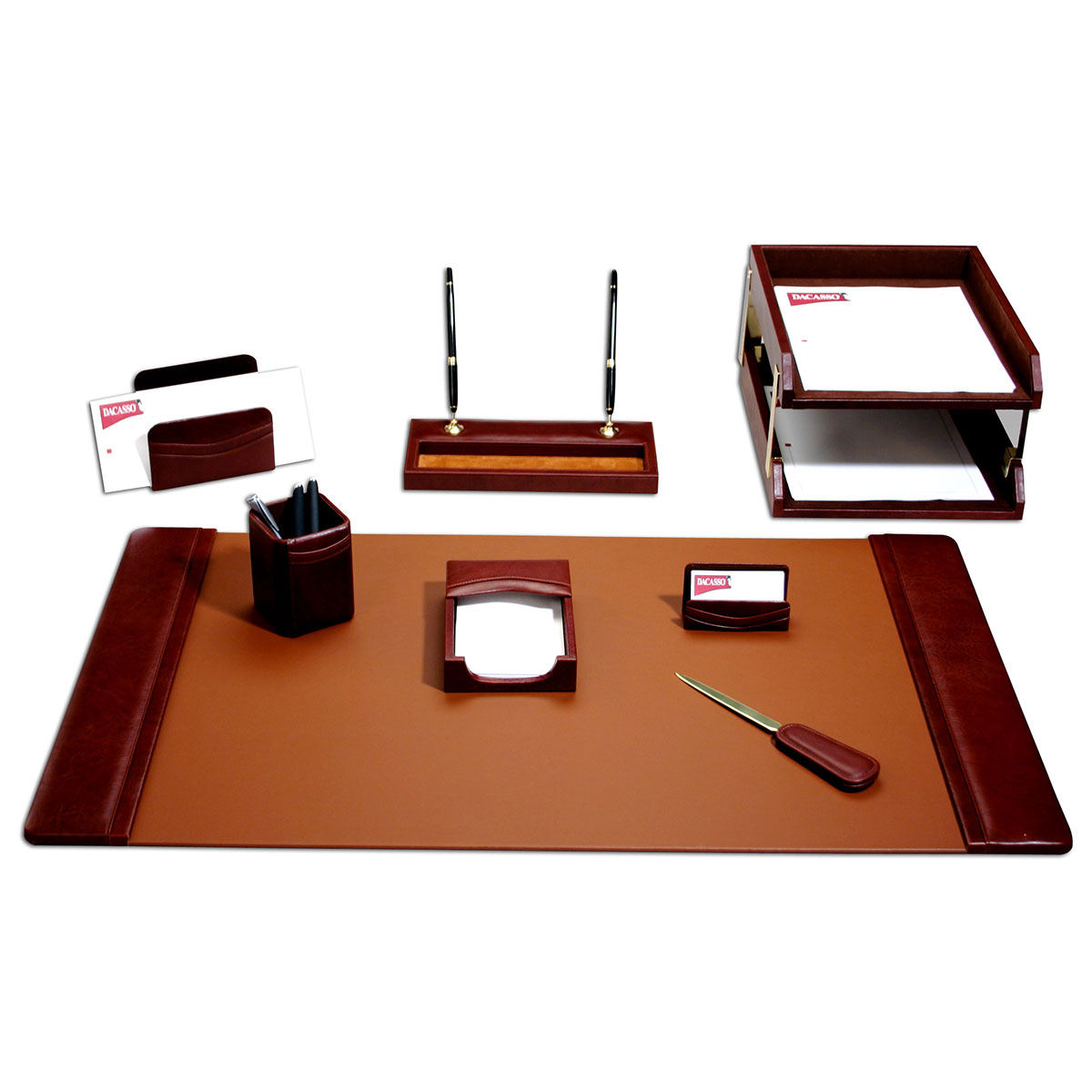 DF-3020 Mocha Leather 10-Piece Desk Set