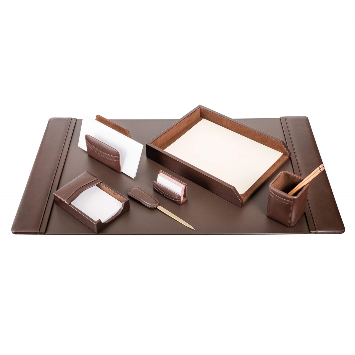 DF-3404 Chocolate Brown Leather 7-Piece Desk Set