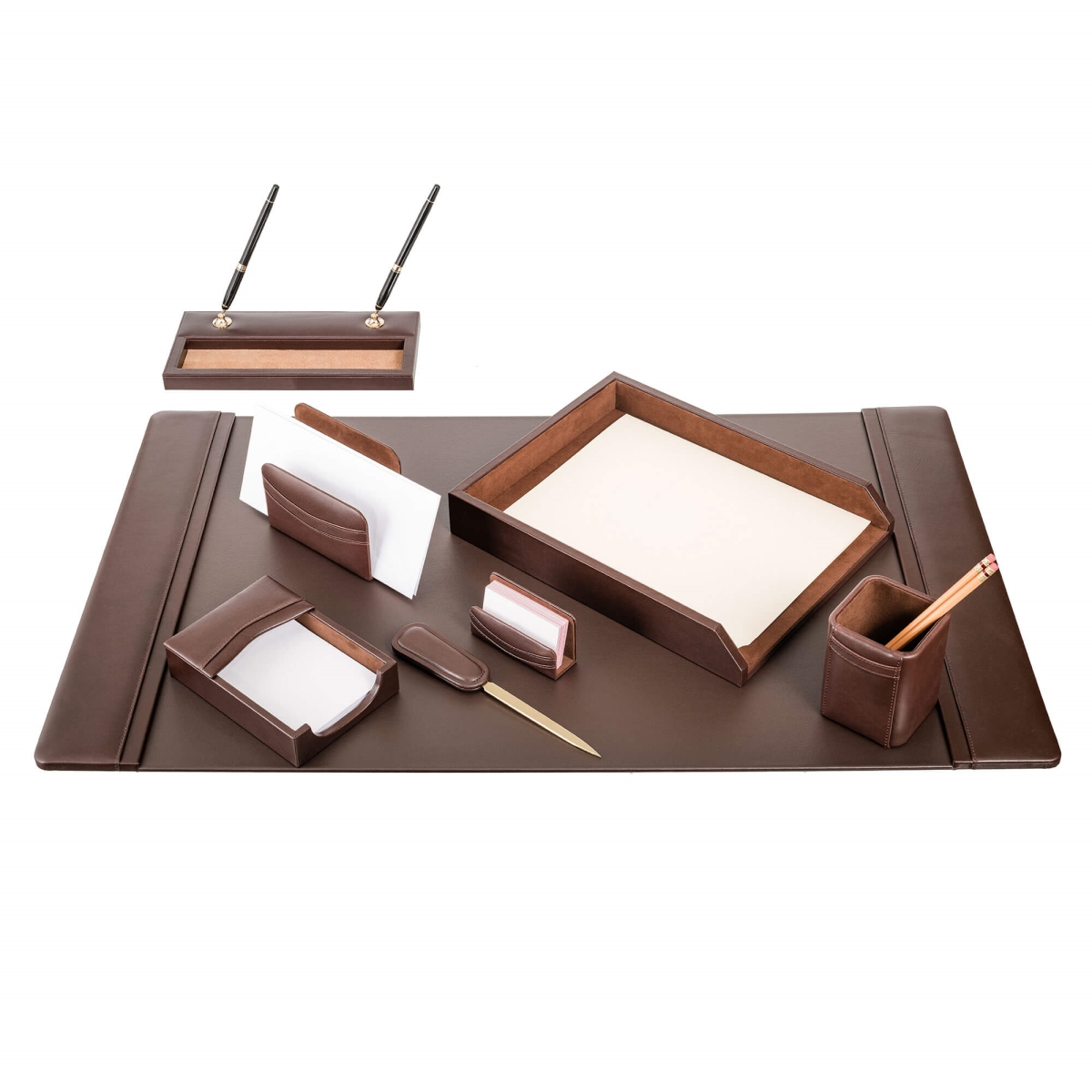 DF-3412 Chocolate Brown Leather 8-Piece Desk Set