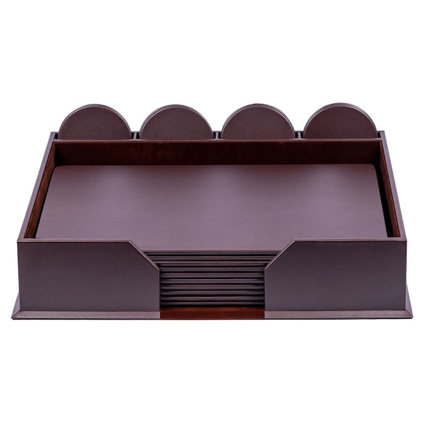 DF-3452 10 Seat Chocolate Brown Leather Conference Room Set w/ Round Coasters, 17 x 14 Size Pads