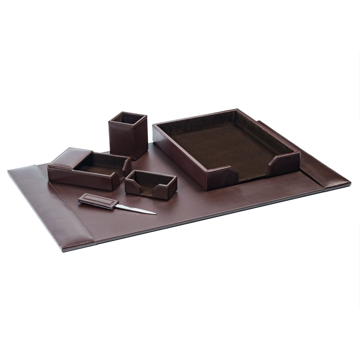 DF-3601 Dark Brown Bonded Leather 6-Piece Desk Set