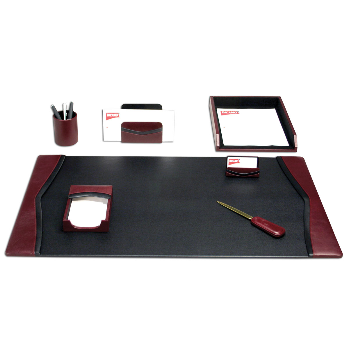 DF-7004 Burgundy Contemporary Leather 7-Piece Desk Set