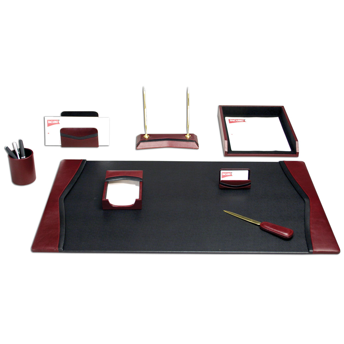 DF-7012 Burgundy Contemporary Leather 8-Piece Desk Set