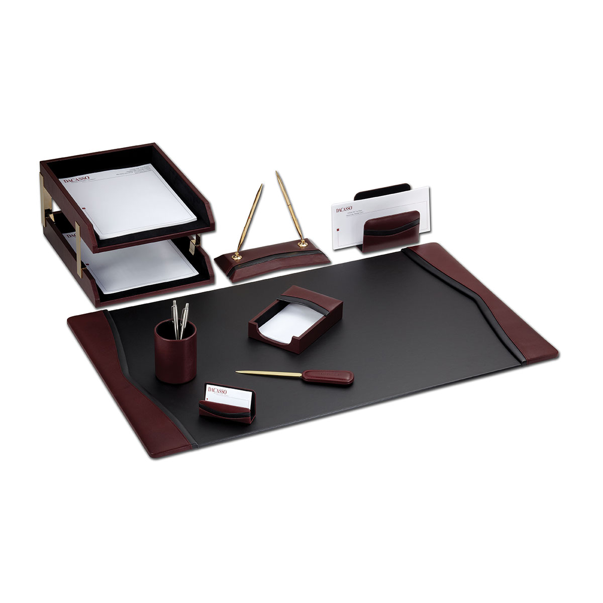 DF-7020 Burgundy Contemporary Leather 10-Piece Desk Set