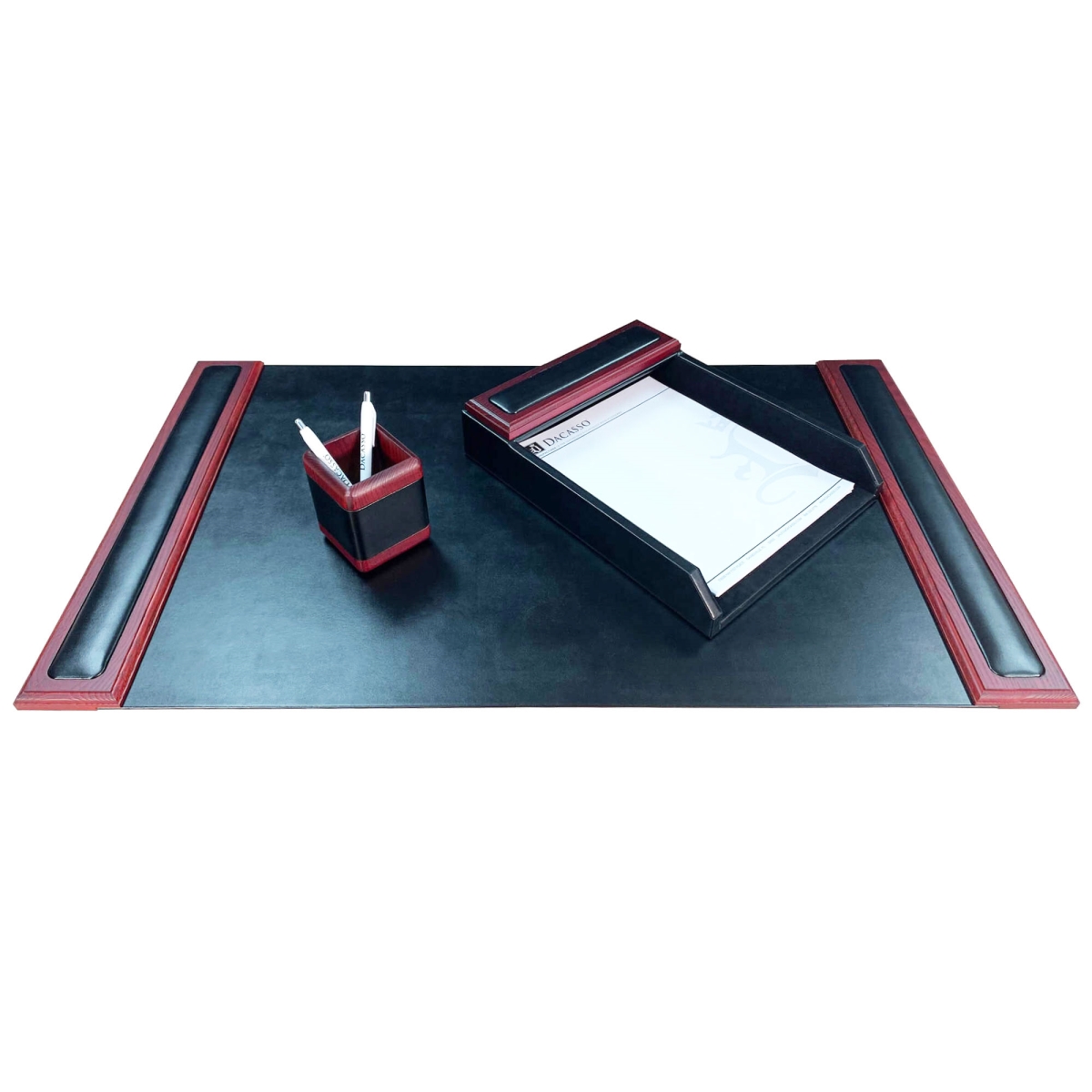 DF-8037 Mahogany (Rosewood) & Black Leather 3-Piece Desk Set