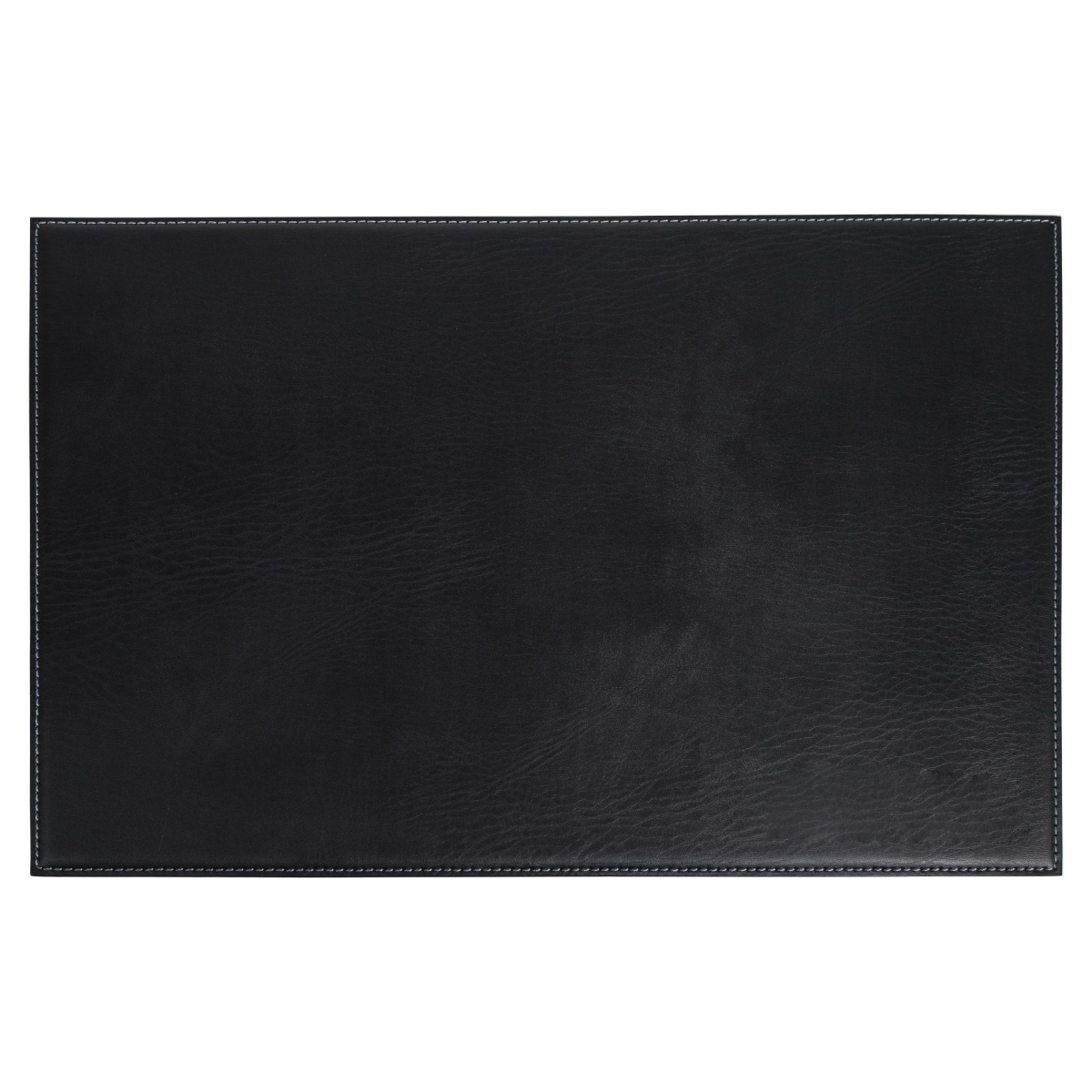 HN-1147 Black 17 in. x 12 in. Leatherette Square Corner Placemat w/ White Stitching