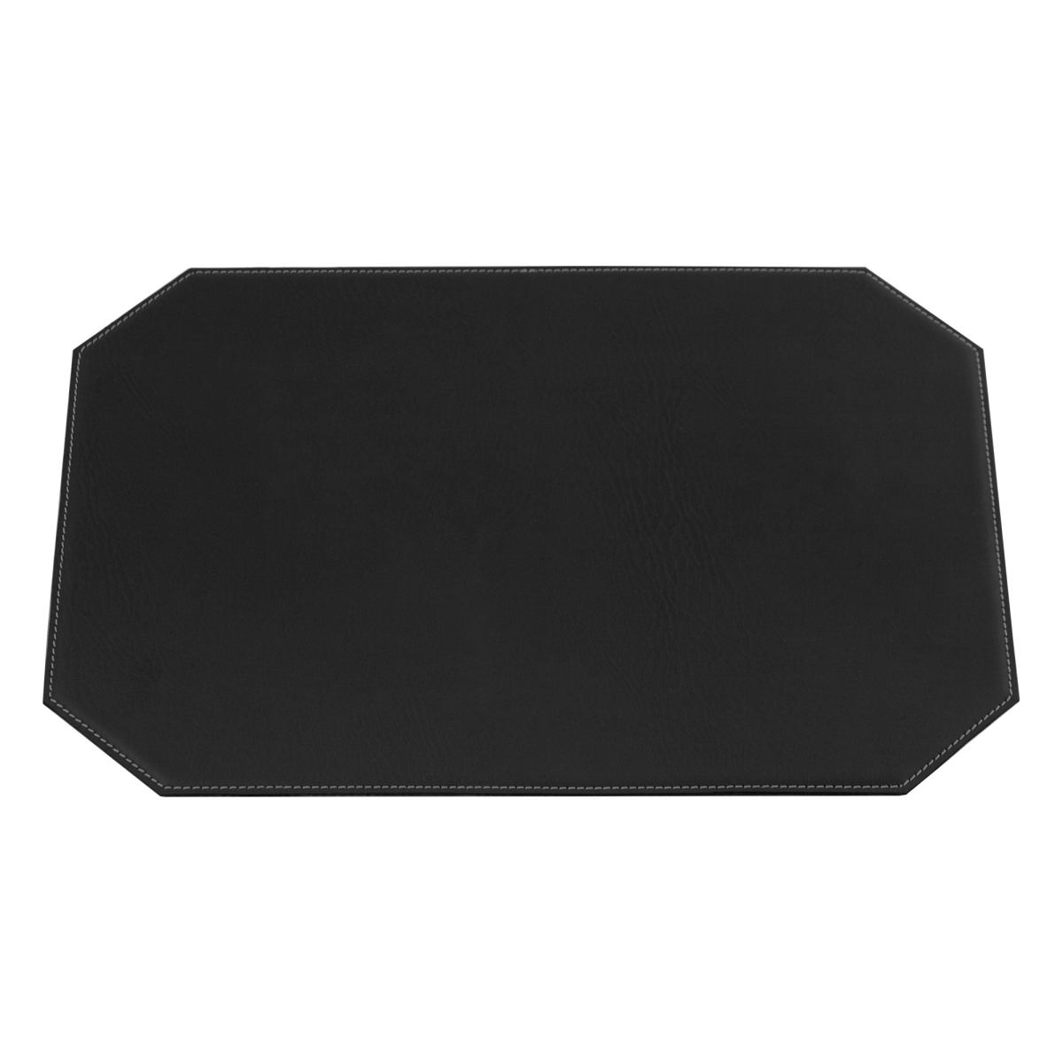 HN-1148 Black 17 in. x 12 in. Leatherette Cut Corner Placemat w/ White Stitching