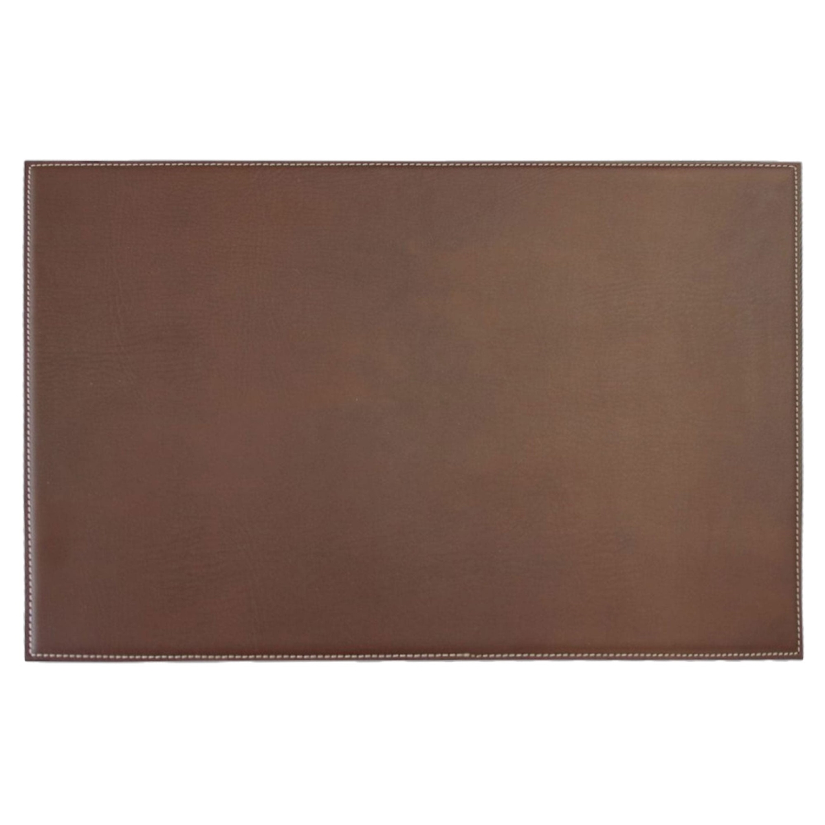 HN-3347 Brown 17 in. x 12 in. Leatherette Square Corner Placemat w/ White Stitching