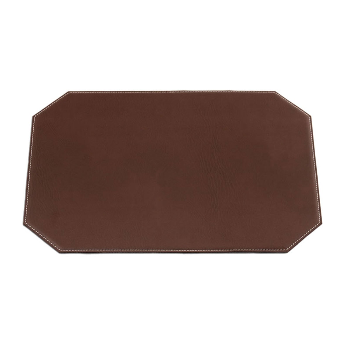 HN-3348 Brown 17 in. x 12 in. Leatherette Cut Corner Placemat w/ White Stitching