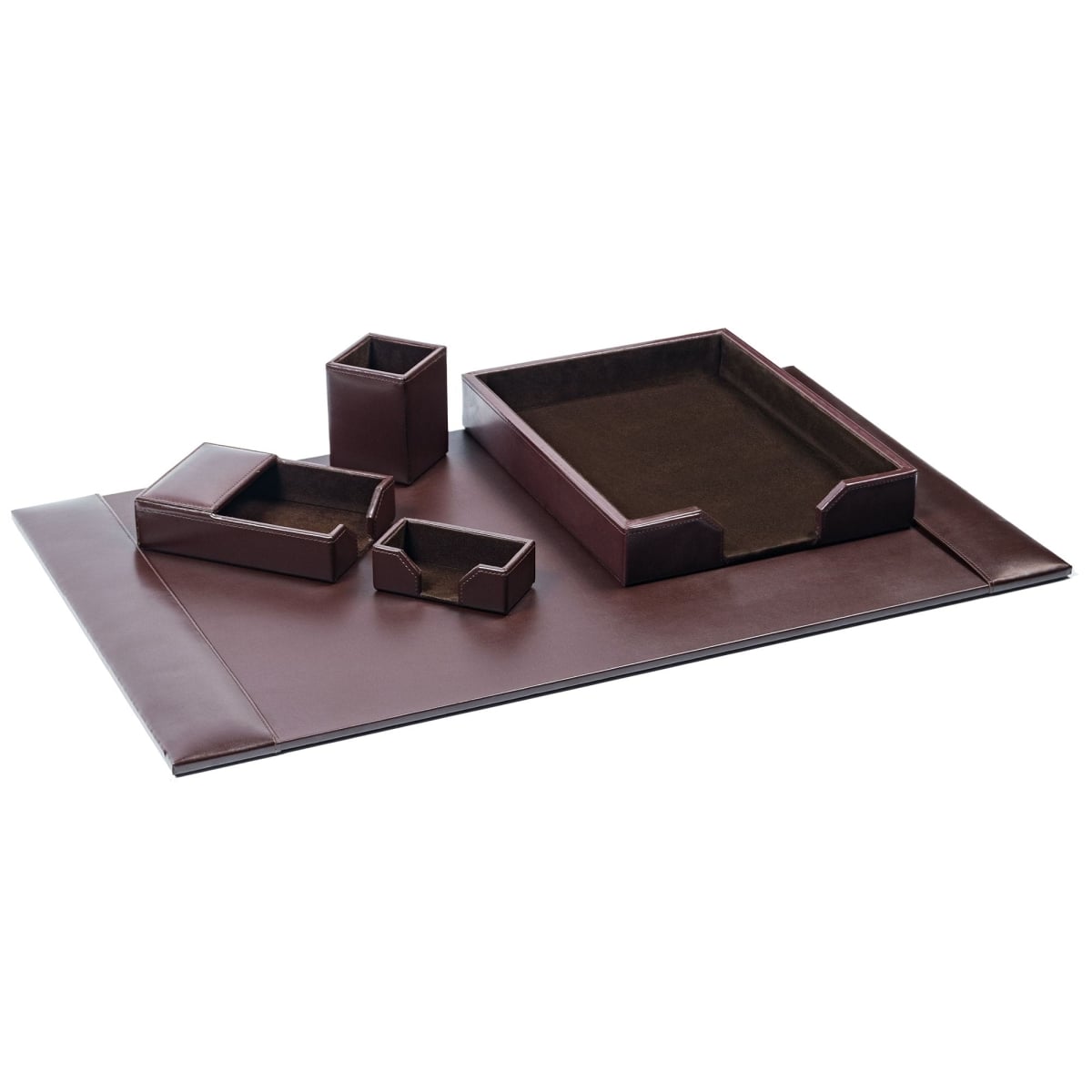 DL-3602 Dark Brown Bonded Leather 5-Piece Desk Set