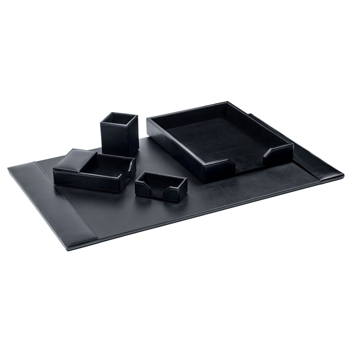 DL-1402 Black Bonded Leather 5-Piece Desk Set