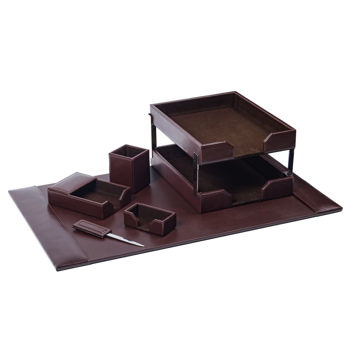 DL-3603 Dark Brown Bonded Leather 8-Piece Desk Set