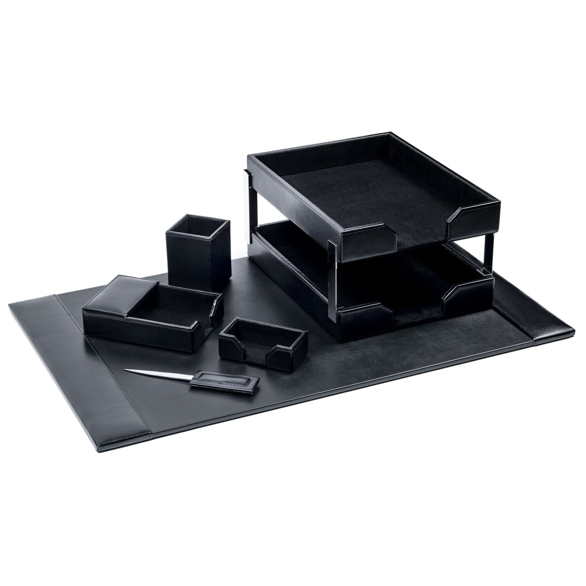 DL-1403 Black Bonded Leather 8-Piece Desk Set