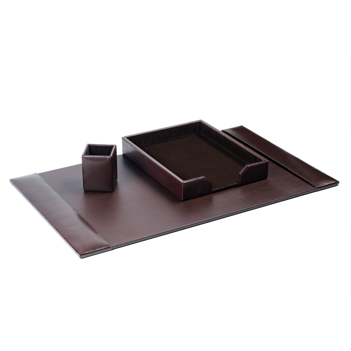 DL-3637 Dark Brown Bonded Leather 3-Piece Desk Set