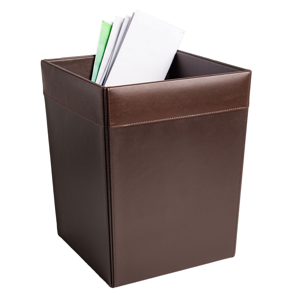 Picture of Dacasso  AC-3403 Chocolate Brown Leather Square Waste Basket, 14 Qt