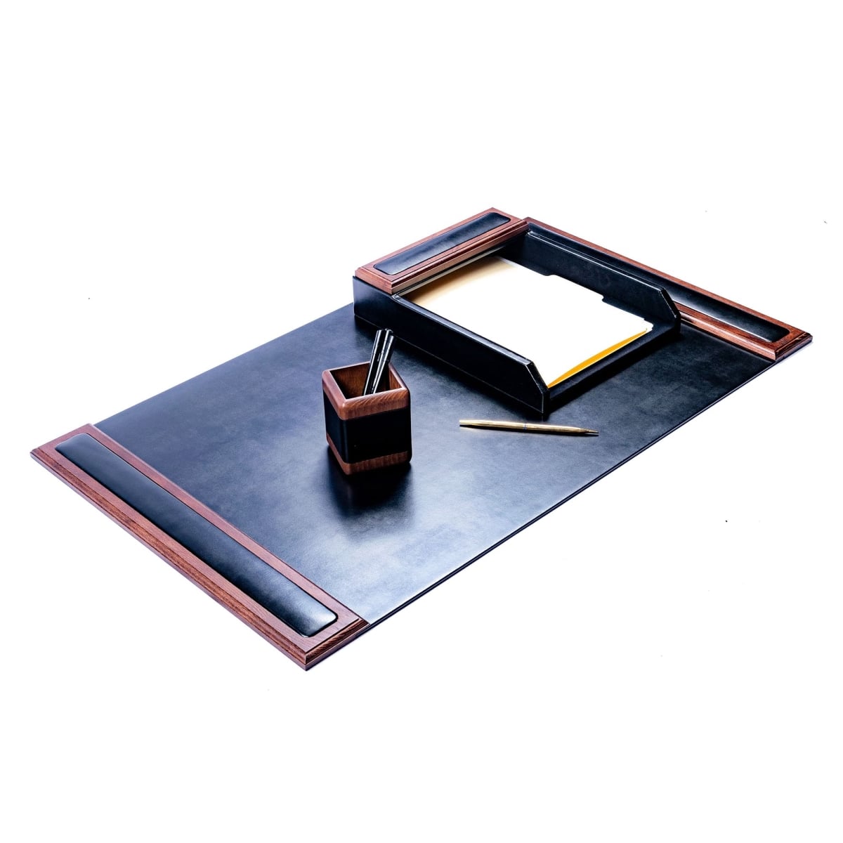 DL-8437 Walnut & Leather 3-Piece Desk Set