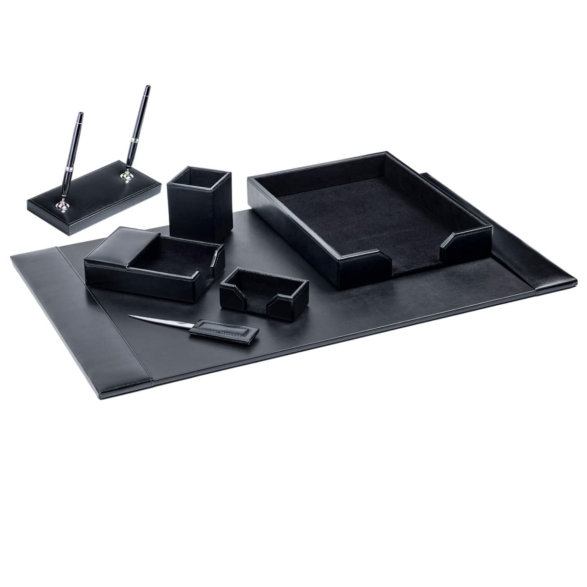 DL-1408 Black Bonded Leather 7-Piece Desk Set